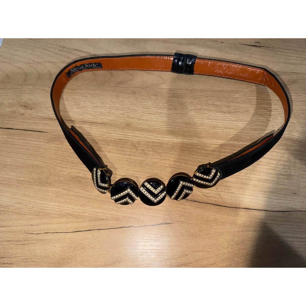 Vintage 1980s Alexis Kirk Gold Statement Satin Belt Leather 36-42"